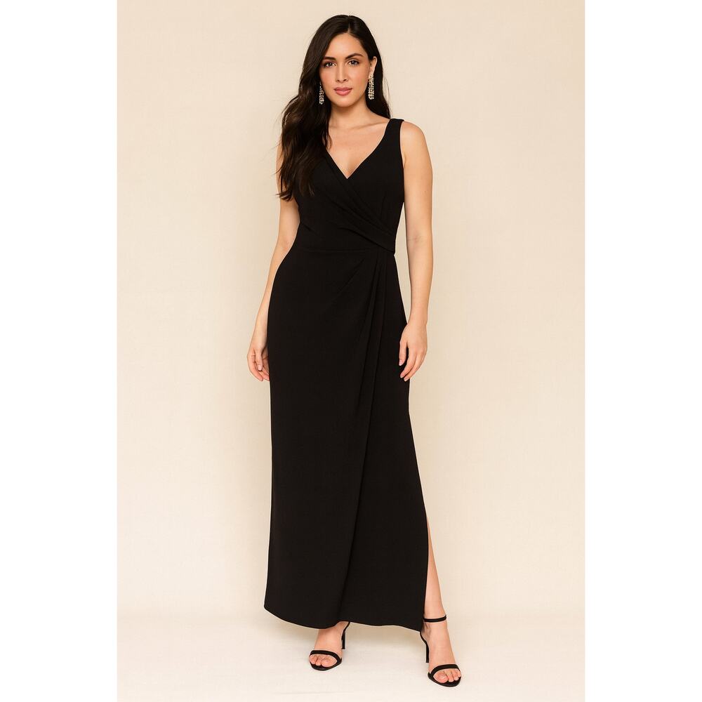 David Warren New York Womens Dress 6 Black Faux Wrap Classic Minimalist Event